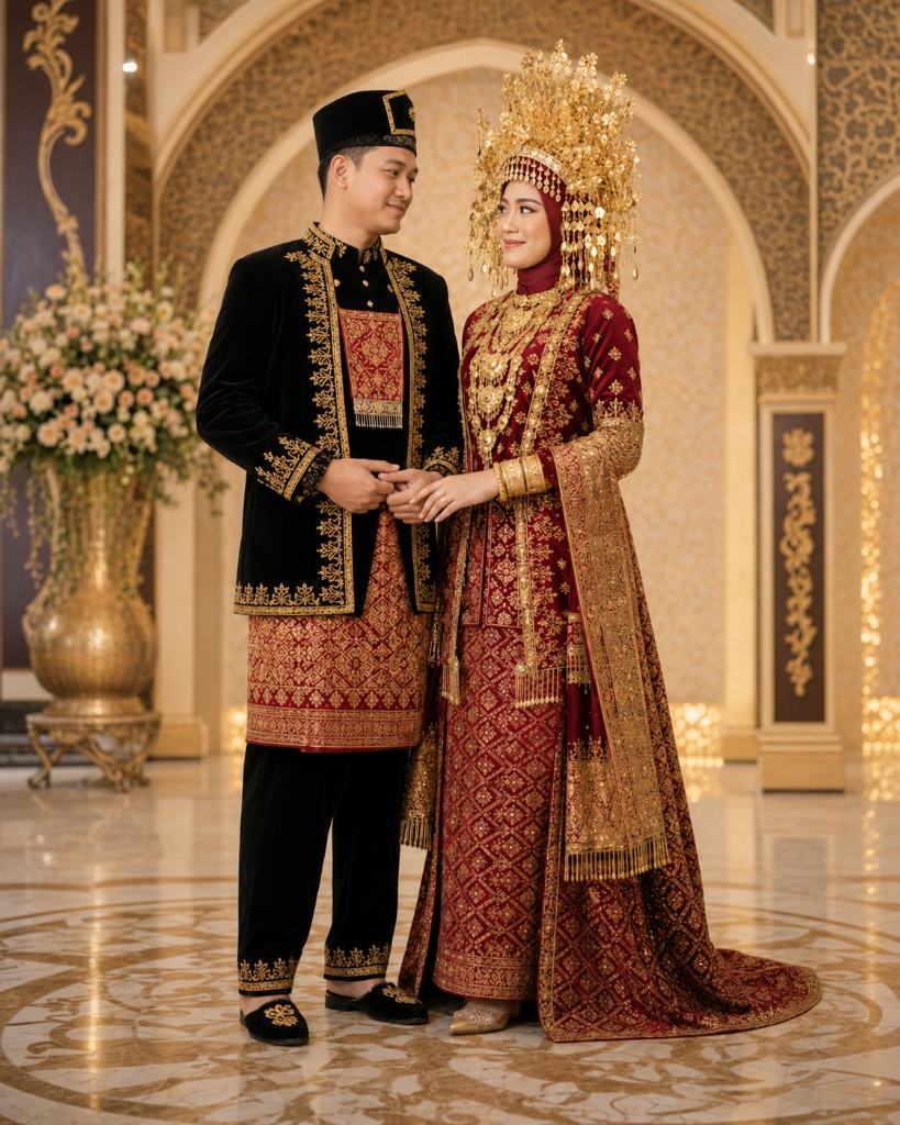 Pasangan Pengantin Minang Bergandengan Tangan