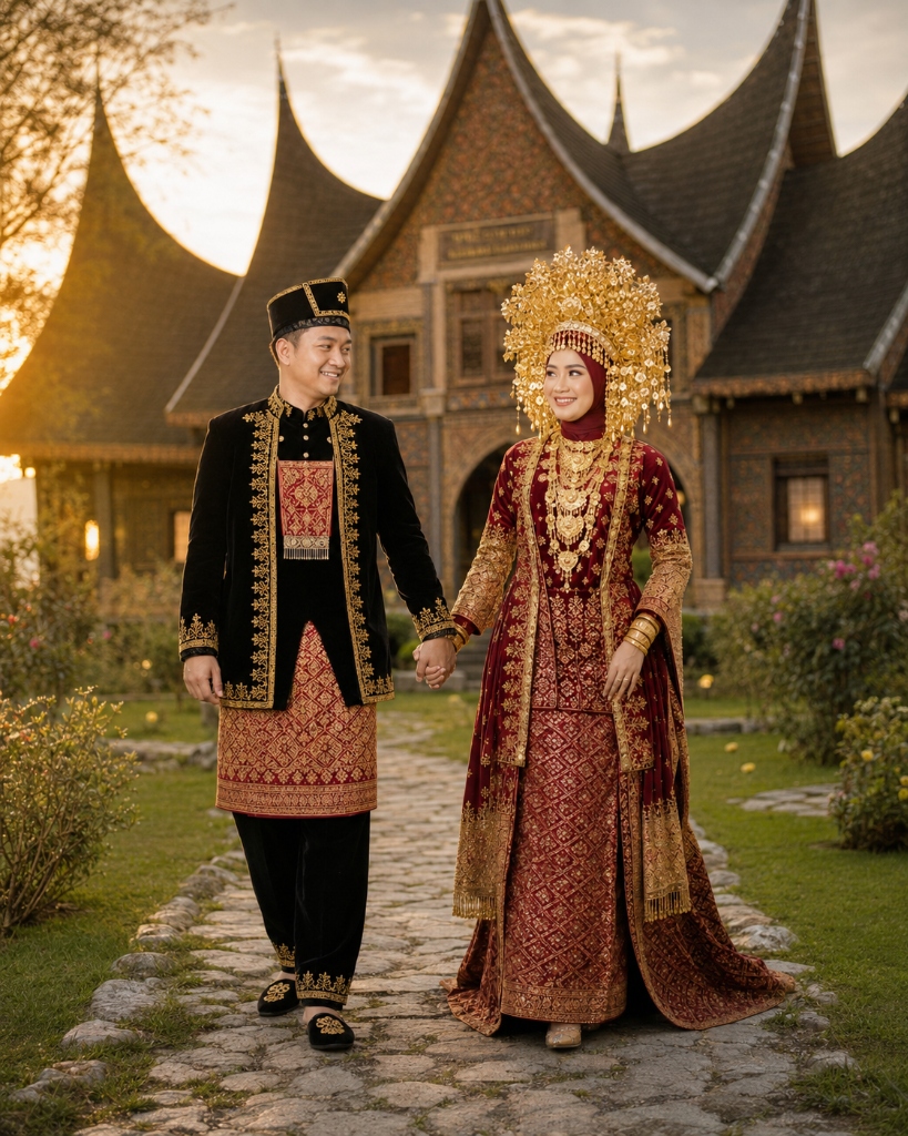 Pasangan Pengantin Berlatar Rumah Gadang