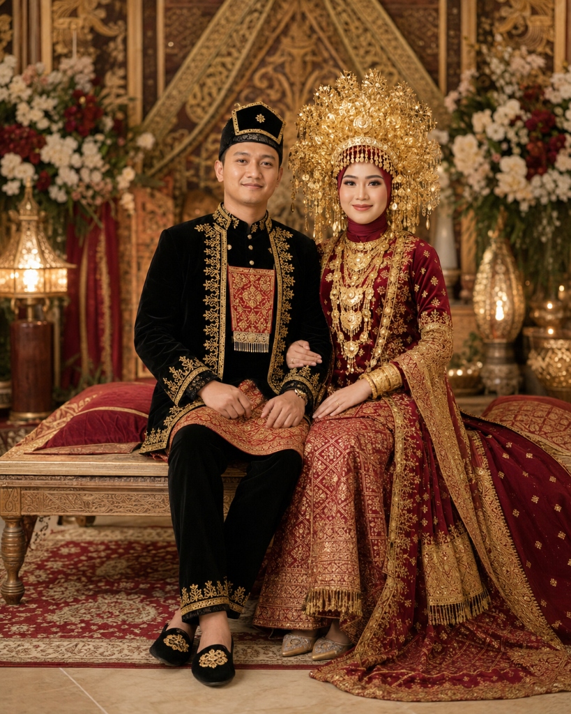 Pasangan Pengantin Duduk di Pelaminan
